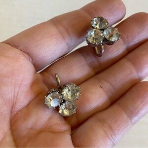 Vintage Clear Crystal Rhinestone Earrings Screw Back Silver Tone Made In Austria